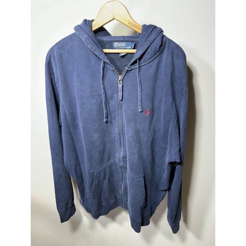 Vintage Polo Ralph Lauren Hoodie Jacket Mens XL Full Zip Navy Preppy